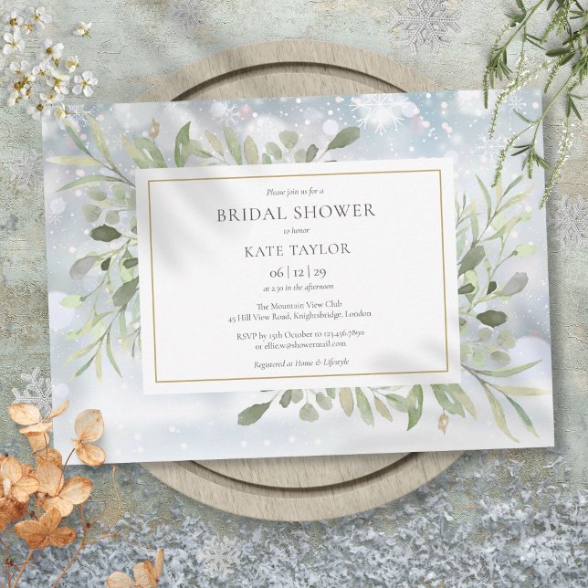 Invitation Fête de douche de mariée verdure aquarelle d'hiver (Winter Watercolor Greenery Bridal Shower Invitation)
