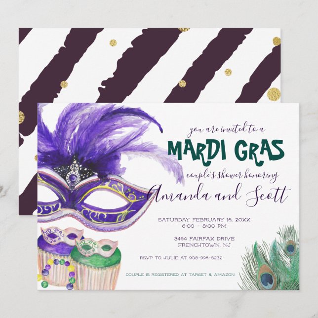 Invitation Fête de douche pour couple Mardi Gras (Devant / Derrière)