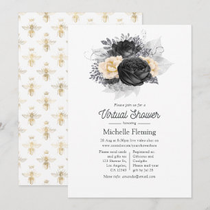 Invitation Fête de douche virtuelle Fleurs vintage et abeille