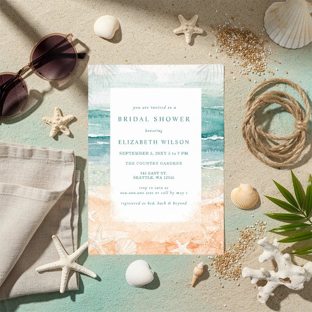 Invitation Fête de douches de mariée rustique aquarelle plage (Rustic Watercolor Beach Bridal Shower Invitation)