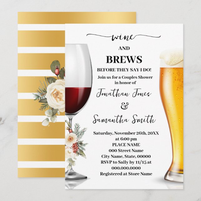 Invitation Fête de douches pour couples Vin Blanc Floral d'Hi (Devant / Derrière)