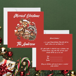 Invitation Fête de famille des créatures de la forêt de Noël