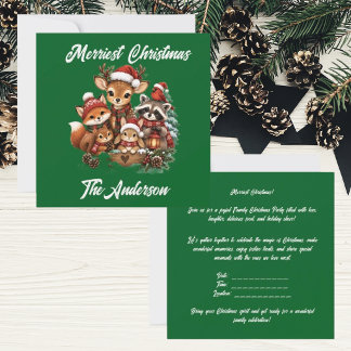 Invitation Fête de famille des créatures de la forêt de Noël