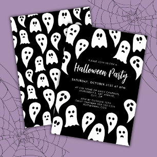 Invitation Fête de fantômes d'Halloween noir et blanc