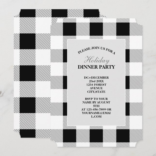 Invitation fête de ferme rustique plaid de buffle noir et bla (Devant / Derrière)