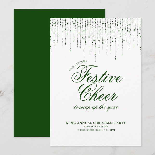 Invitation Fête de fête de l'entreprise Cheer Green White (Devant / Derrière)