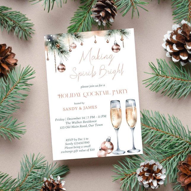 Invitation Fête de fête des spiritueux brillant boho métalliq (Making spirits bright Christmas holiday cocktail party template invitation instant download gold)