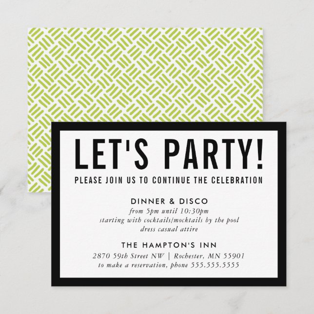 Invitation FÊTE DE FÊTE INFO simple moderne chaux noire (Devant / Derrière)