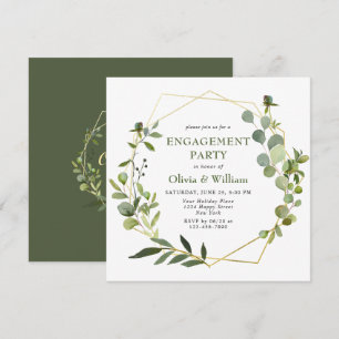 Invitation Fête de fiançailles à cadre géométrique d'eucalypt