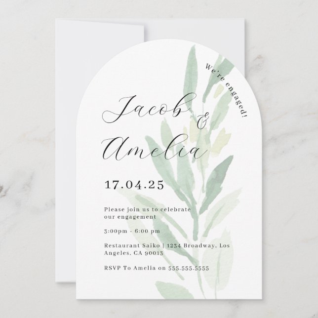 Invitation Fête de fiançailles à feuille d'arche moderne   (Devant)