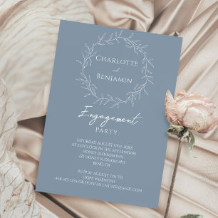 Invitation Fête de fiançailles à feuille minimale bleu poussi