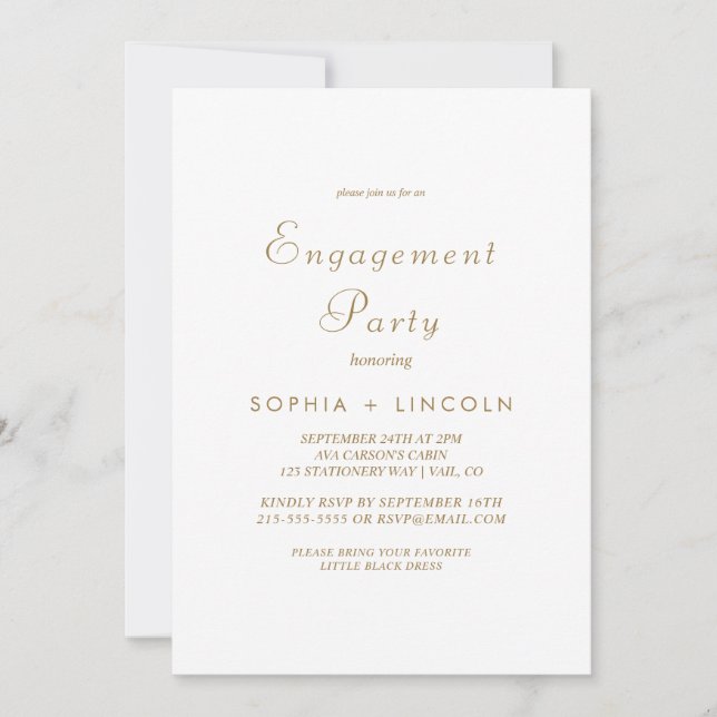 Invitation Fête de fiançailles à la calligraphie dorée élégan (Devant)