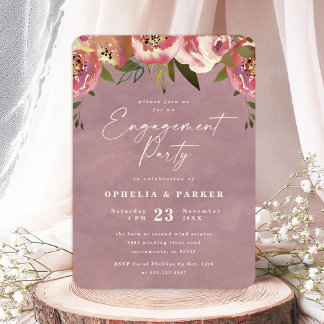 Invitation Fête de fiançailles à la campagne fleurie rose Oph