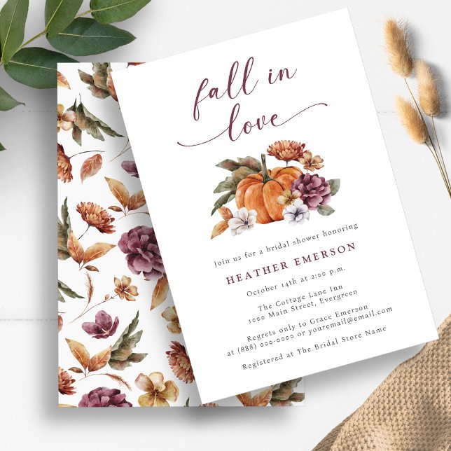 Invitation Fête de fiançailles à la citrouille (Pumpkin Fall In Love Bridal Shower Invitation by Painted Paperie)