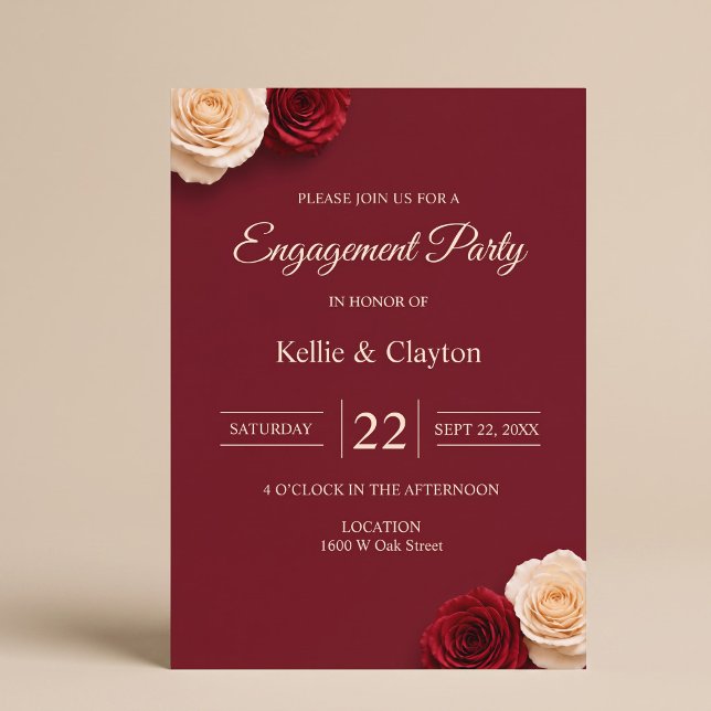 Invitation Fête de fiançailles à la rose rouge (Créateur téléchargé)