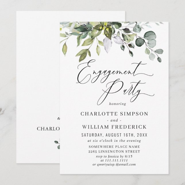 Invitation Fête de fiançailles à la verdure d'eucalyptus à l' (Devant / Derrière)