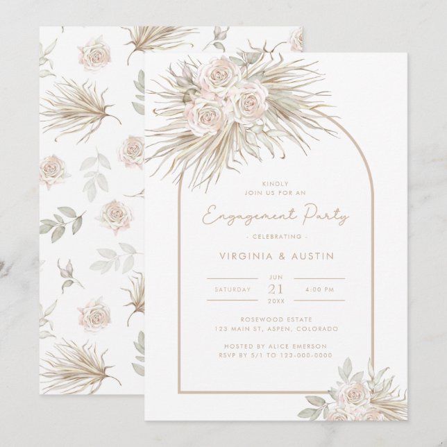 Invitation Fête de fiançailles à l'aquarelle (Devant / Derrière)