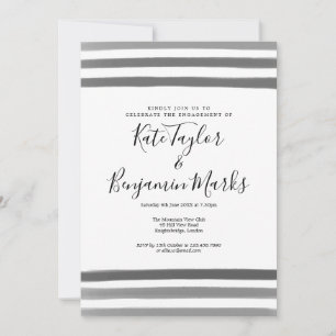 Invitation Fête de Fiançailles à l'aquarelle moderne noir et 