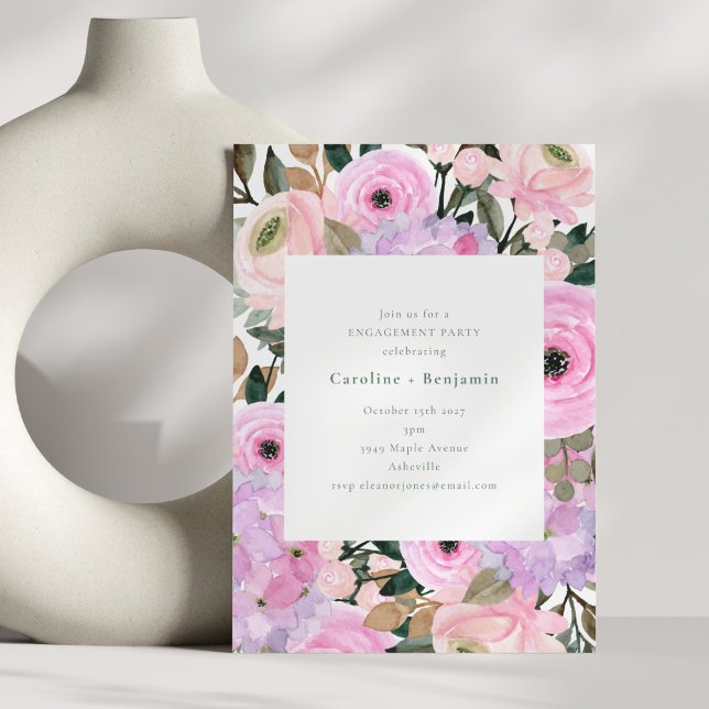 Invitation Fête de Fiançailles à l'aquarelle rose lavande (Créateur téléchargé)