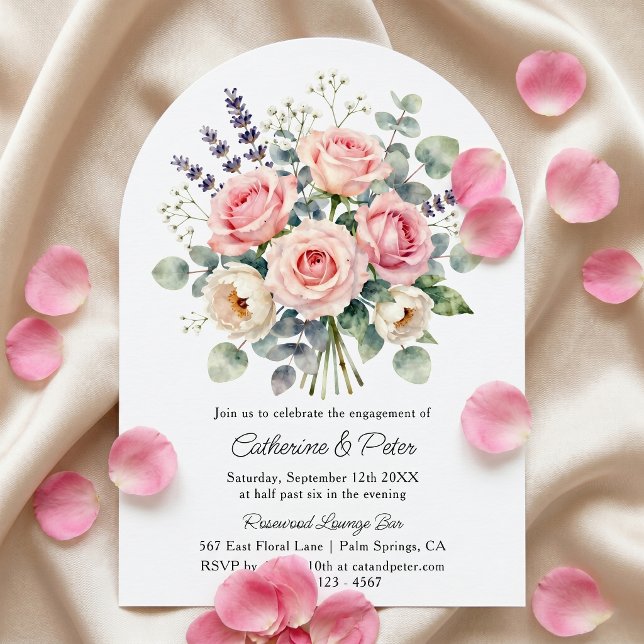 Invitation Fête de fiançailles à l'aquarelle rose poudrée (Créateur téléchargé)