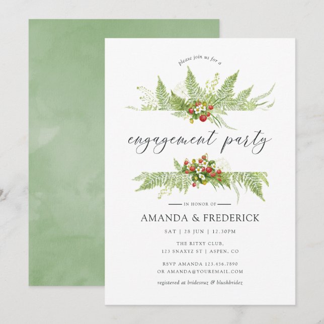 Invitation Fête de fiançailles à l'aquarelle verdoyante (Devant / Derrière)