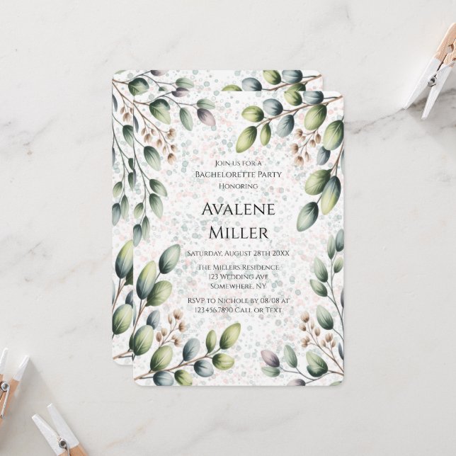 Invitation Fête de Fiançailles à l'encre alcoolique Eucalyptu (Devant/Arrière en situation)