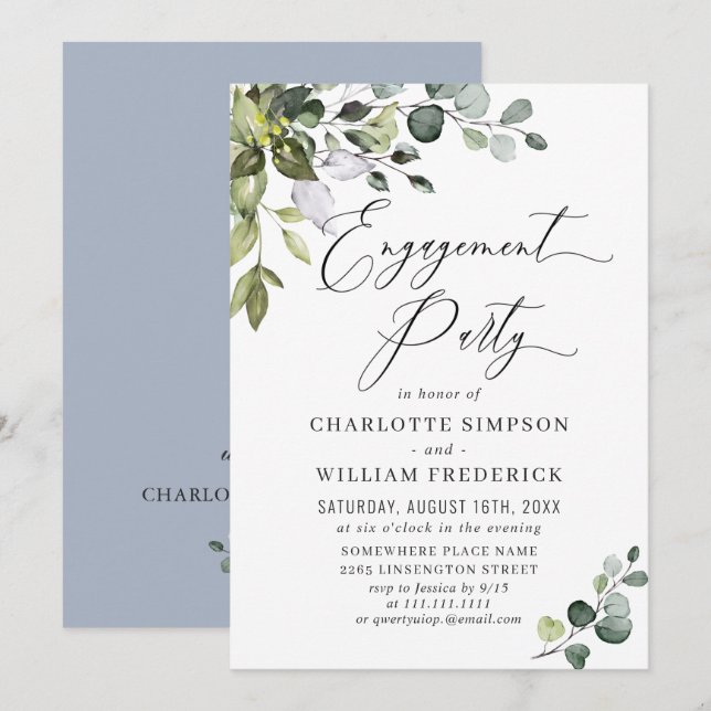 Invitation Fête de fiançailles à l'eucalyptus aquarelle (Devant / Derrière)