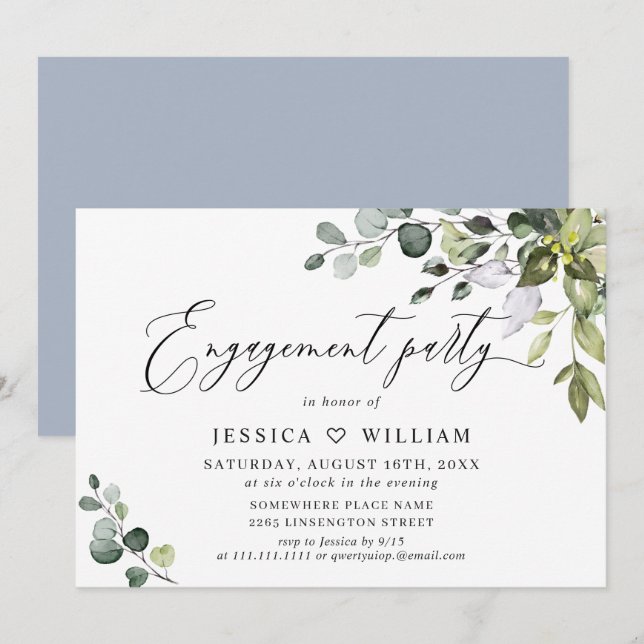 Invitation Fête de fiançailles à l'eucalyptus aquarelle (Devant / Derrière)