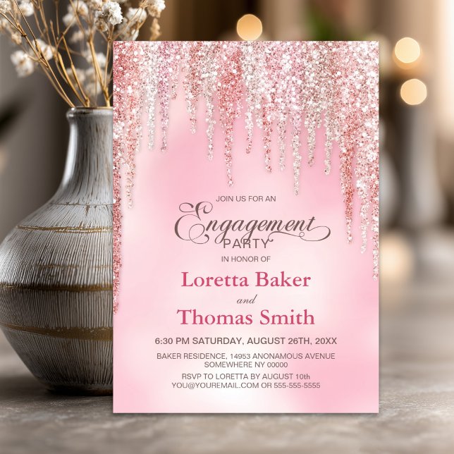 Invitation Fête de fiançailles à paillettes roses (Créateur téléchargé)