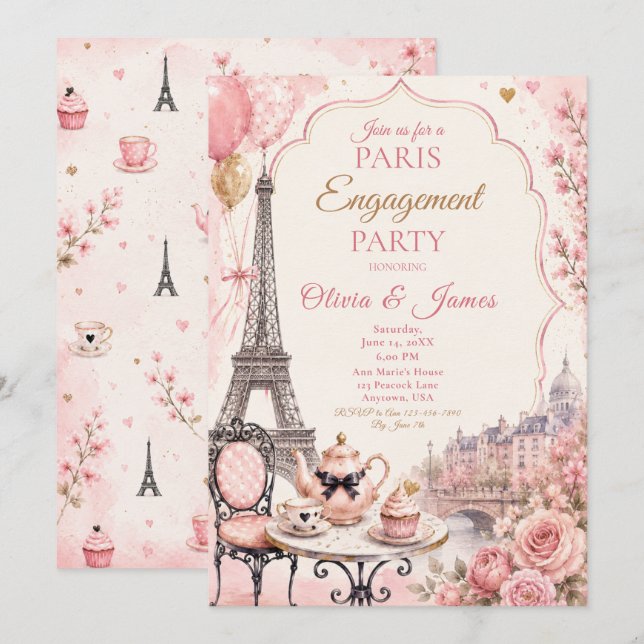 Invitation Fête de fiançailles à Paris (Devant / Derrière)