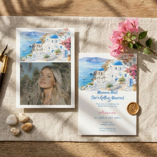Invitation Fête de fiançailles à Santorin Grèce aquarelle Côt
