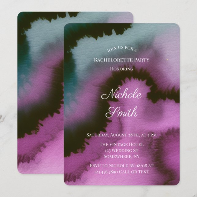 Invitation Fête de Fiançailles Abstraite Violet et Sarcelle H (Devant / Derrière)