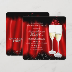 Invitation Fête de Fiançailles Anneau Champagne Rouge Noir Cœ