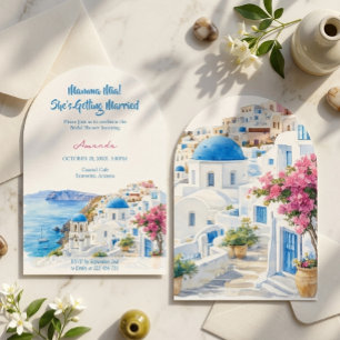 Invitation Fête de Fiançailles Aquarelle Côtière Santorin Grè