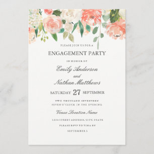 Invitation Fête de fiançailles aquarelle florale pêche pour m