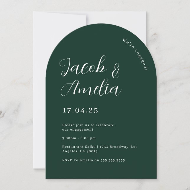 Invitation Fête de fiançailles Arch Moderne Émeraude Verte   (Devant)