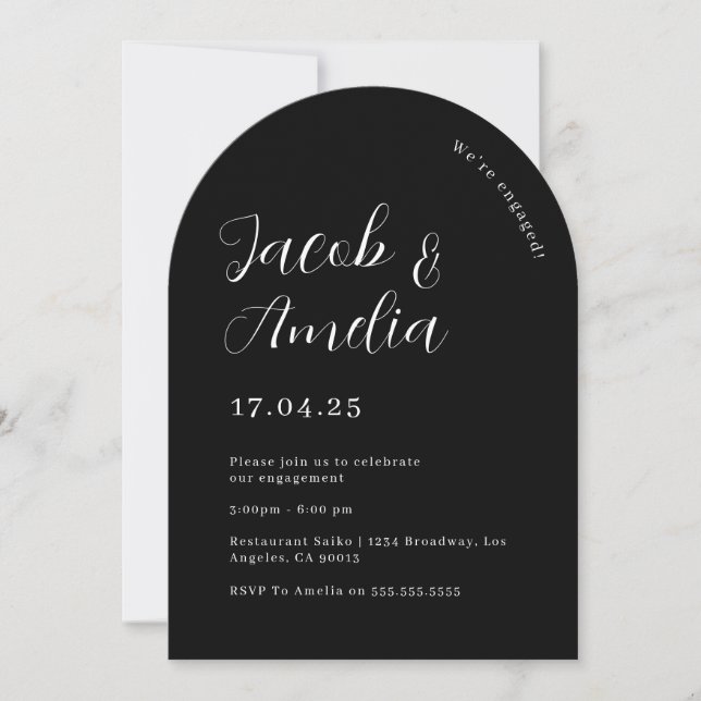 Invitation Fête de fiançailles Arch Moderne Noir   (Devant)