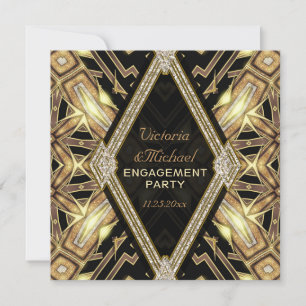 Invitation Fête de fiançailles Art Déco Gold Glamour