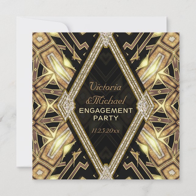 Invitation Fête de fiançailles Art Déco Gold Glamour (Devant)
