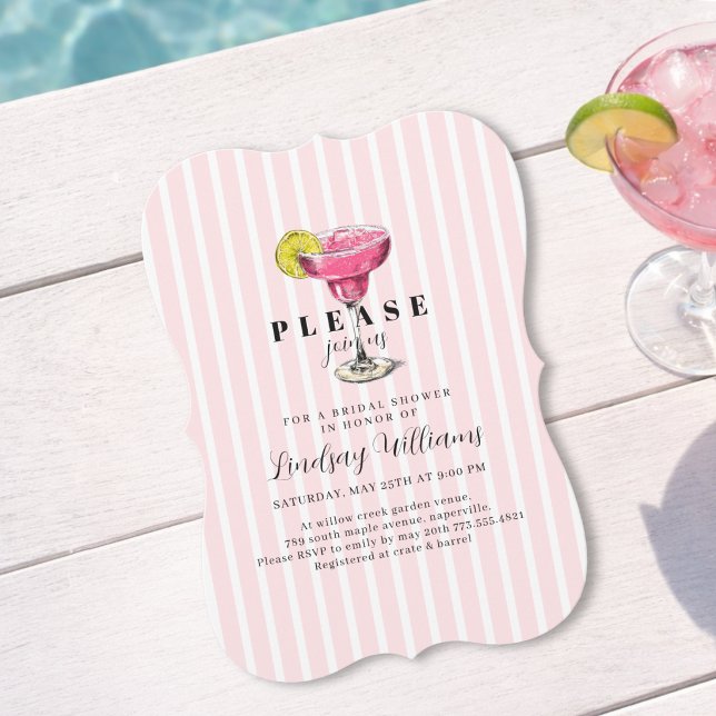 Invitation Fête de Fiançailles au Cocktail à Rayure Rose (Pink Stripe Cocktail Bridal Shower Party Invitation)