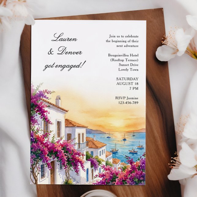 Invitation Fête de Fiançailles au Coucher de Soleil avec Boug (Greek Mediterranean sunset invitation for engagement, rehearsal dinner, wedding shower etc)