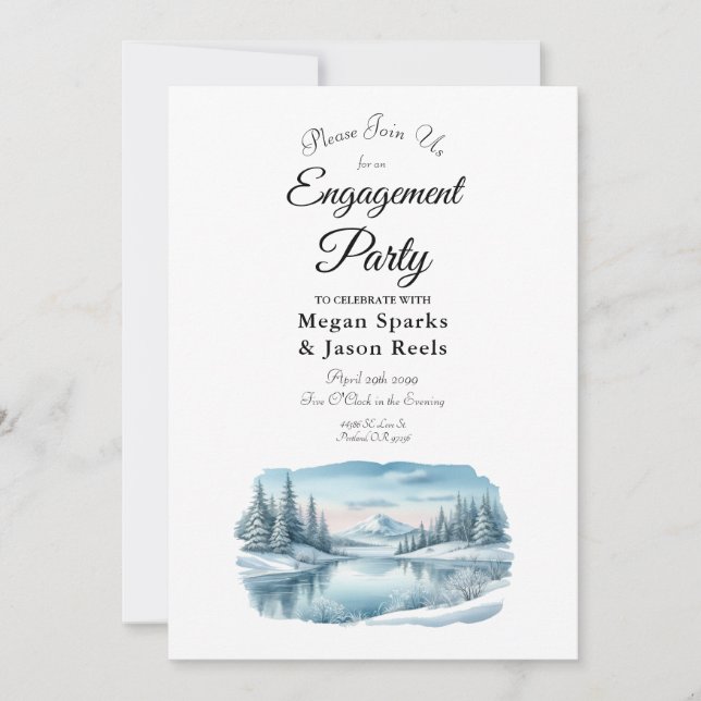 Invitation Fête de fiançailles au lac d'hiver de Snowy Mounta (Devant)