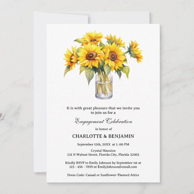 Invitation Fête de fiançailles au tournesol élégant (Devant)