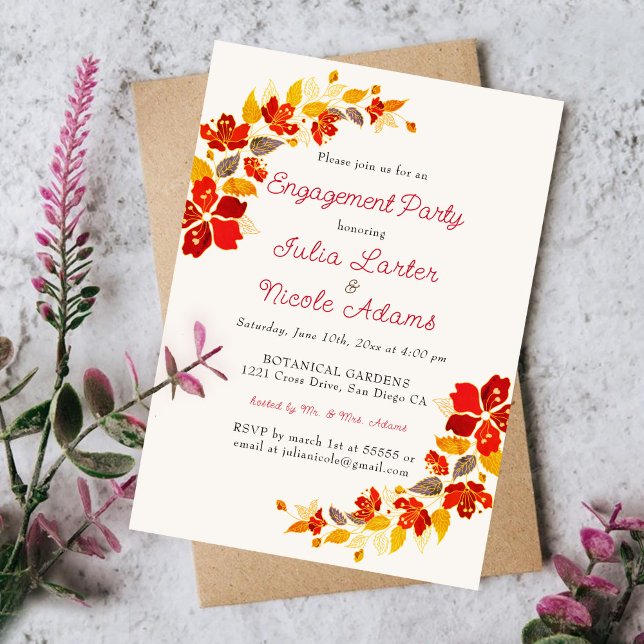 Invitation Fête de fiançailles au Tropical Hibiscus Orange Br (Créateur téléchargé)