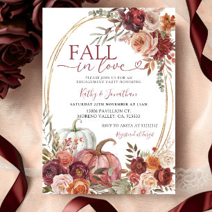 Invitation Fête de fiançailles automnale Marsala Floral Pumpk