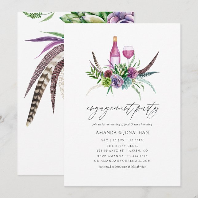 Invitation Fête de fiançailles autour de plantes succulentes  (Devant / Derrière)
