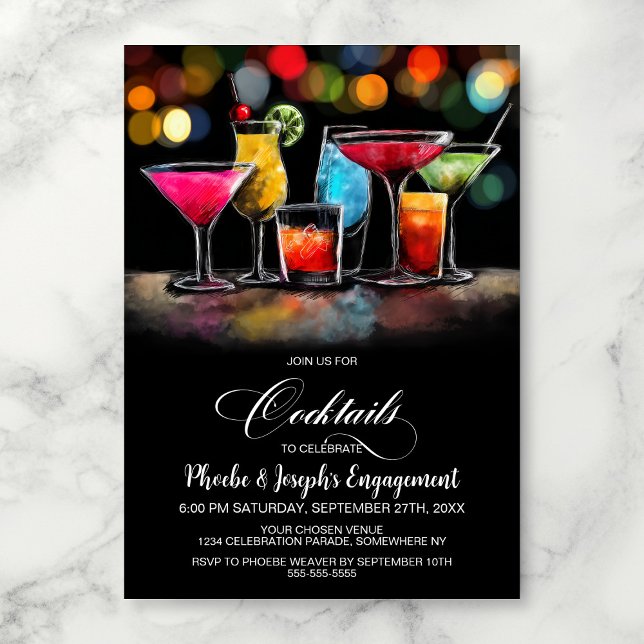 Invitation Fête de Fiançailles aux Cocktails Colorés (Créateur téléchargé)