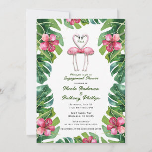 Invitation Fête de Fiançailles aux Flamants Roses Tropicaux