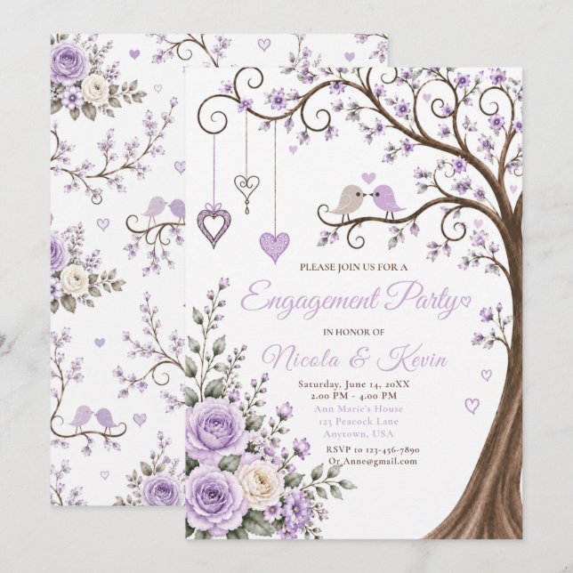 Invitation Fête de Fiançailles aux Fleurs de Lavande (Devant / Derrière)