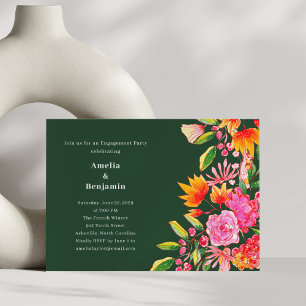 Invitation Fête de fiançailles aux fleurs roses et vertes mod